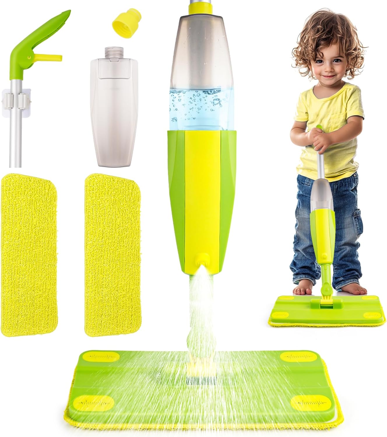 Kids Spray Mop Cleaning Toy Set with Real Working Mini Mop – Toddler Pretend Play Cleaning Kit with Spray Bottle and Washable Microfiber Pads for Learning and Fun - PuriLite