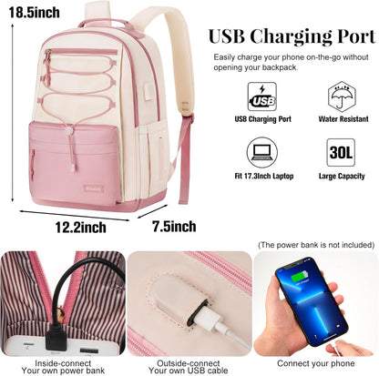 WINDARS School Backpack for Teens Girls, Aesthetic College Backpack Large Bookbag for Women Students Fashion 15.6 Inch Laptop Bag for Work Travel (Khaki Beige)