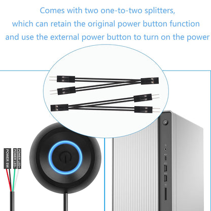 SinLoon PC Power Switch, Desktop Computer, Power Switch, External Remote Start, 6.5 ft PC Motherboard, PC Power Button External, Extension Cable with LED Light (White)