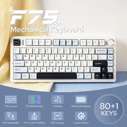 EPOMAKER x Aula F75 Gasket Mechanical Keyboard, 75% Wireless Hot Swappable Gaming Keyboard with Five-Layer Padding&Knob, Bluetooth/2.4GHz/USB-C, RGB (Black Gradient, LEOBOG Reaper Switch)