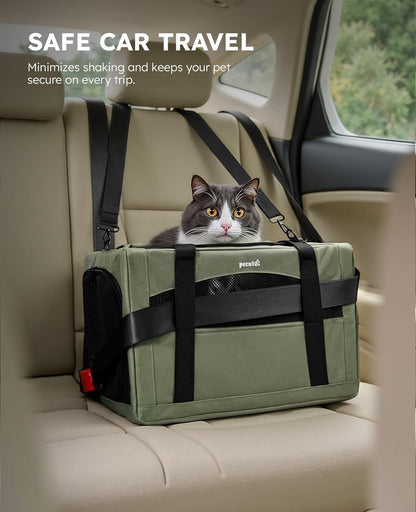 Pecute Cat Carrier Dog Carrier with Stable Structure, Breathable Mesh Fabric Pet Carrier for for Small Cats Dogs Puppies up to 5KG,Soft-Sided Dog Carrier Suitable for Both Long and Short Trips,Gray