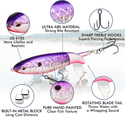 TRUSCEND PoPobait with BKK Hooks, Top Water Plopper Fishing Lures for Bass Walleye Pike Catfish Musky Perch, Floating Lure for Freshwater or Saltwater, Amazing Teasers Fishing Gifts for Family Fishing