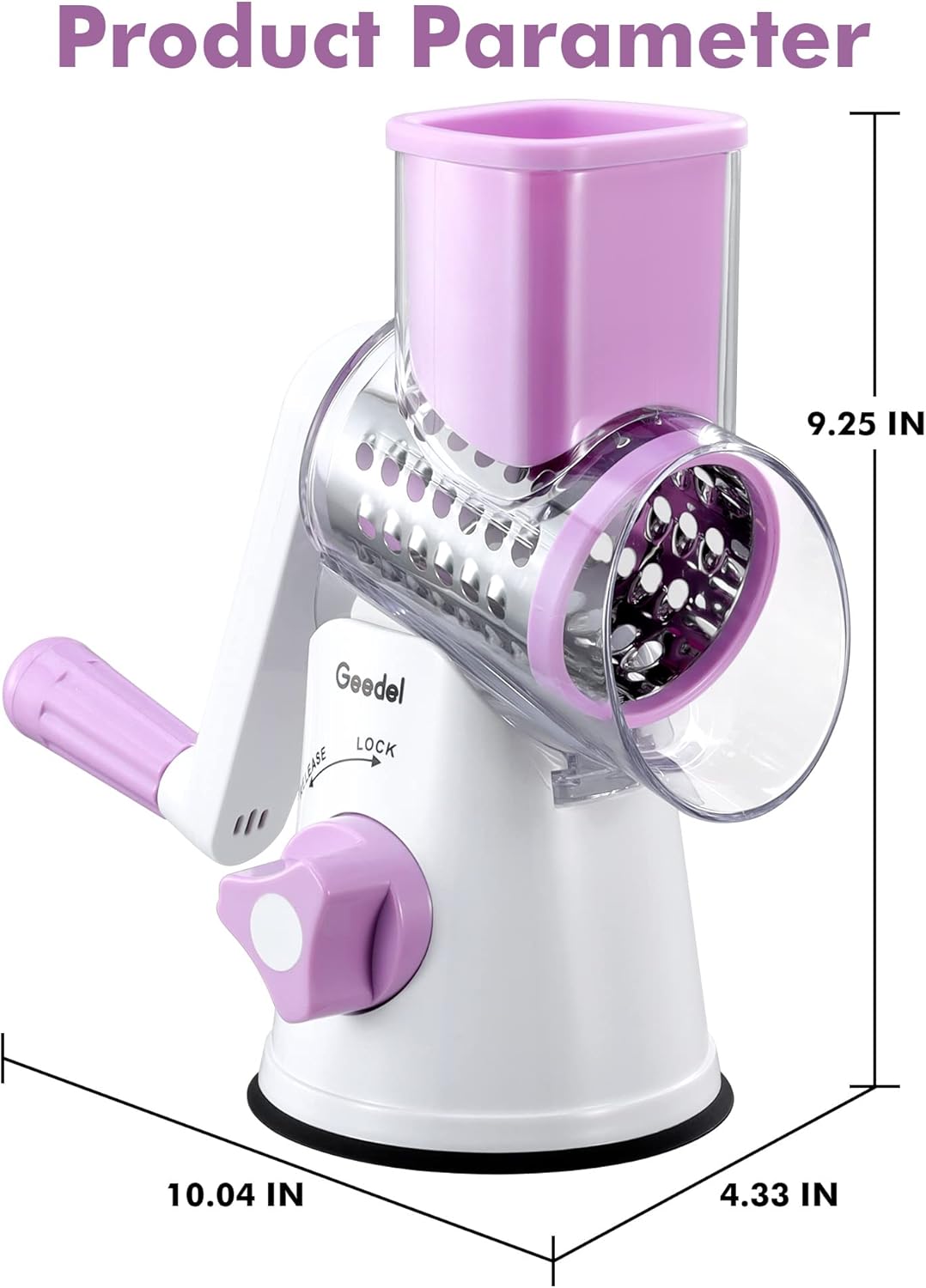 Geedel Kitchen Cheese Grater, Rotary Mandoline Vegetable Slicer with Interchangeable Blades, Easy to Use Rotary Grater Slicer for Fruit, Vegetables, Nuts