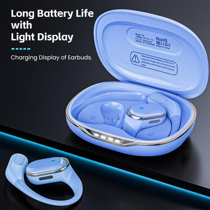 Open Ear Wireless Earbuds Bluetooth Headphones, 80H Playtime Stereo Ear Buds with ENC Noise Cancelling, Fast Charging, IPX7 Waterproof Sports Earphones with Earhook for Running/Workouts (Purple Blue)