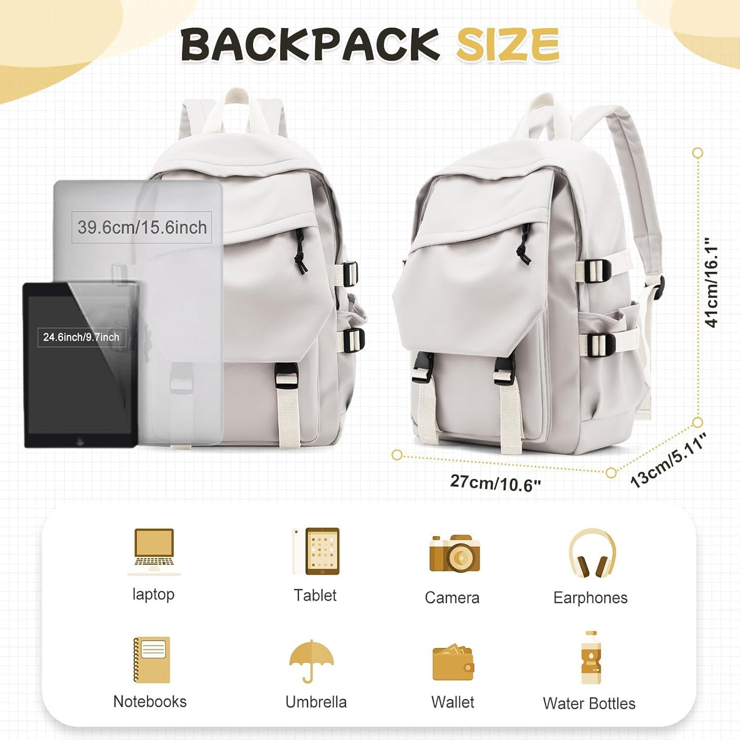 School Backpack for Women Men College High School Bags for Boys Girls Casual Daypack Laptop Backpack Waterproof Black Bookbag Travel Rucksack