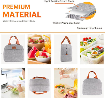 Lunch Bag for Women & Men Adult Insulated Lunch Box, Small Leakproof Cooler Food Lunch Containers Reusable High Capacity Lunch Tote Bags for Work, Travel, Outdoor