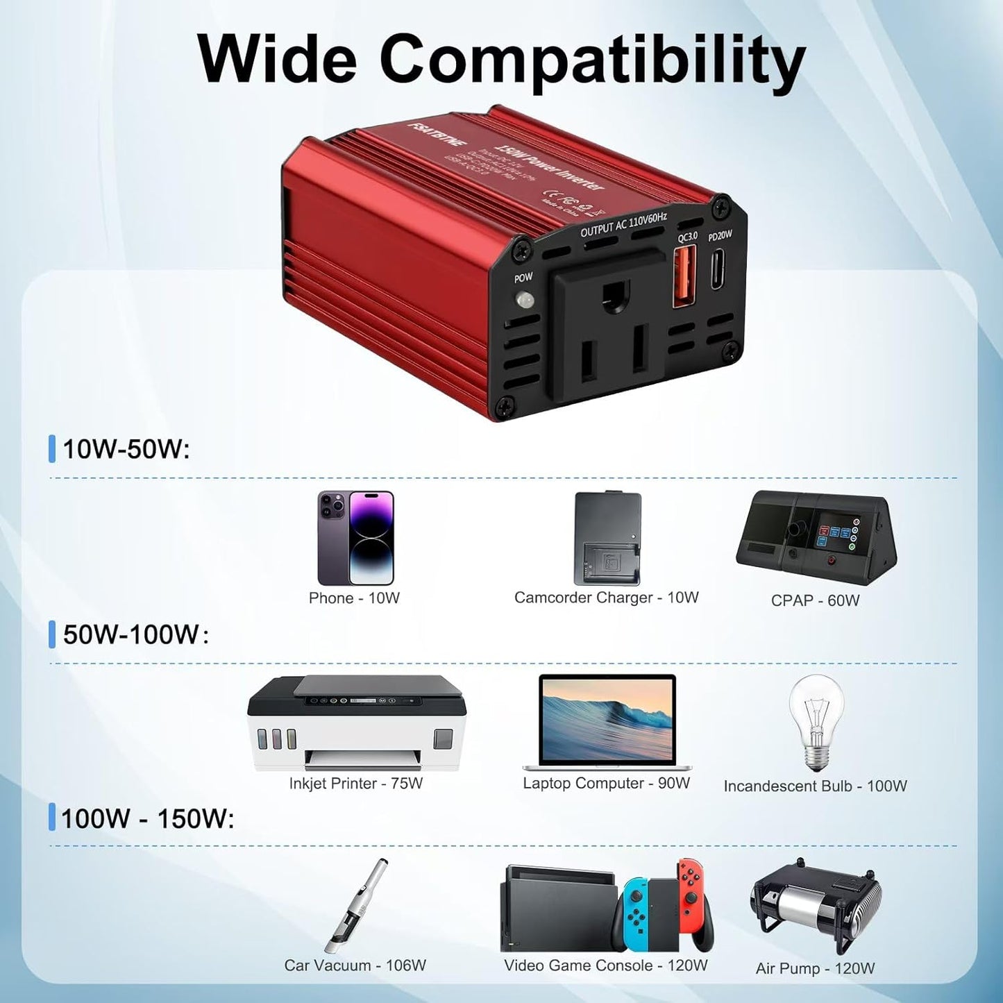 FSATBTNE 400W Power Inverter 12V DC to 110V AC Car Plug Adapter Outlet Converter with [65W PD USB-C] & [18W QC USB-A] Fast Charging Ports and 2 AC Outlets Car Power Inverters for Vehicles