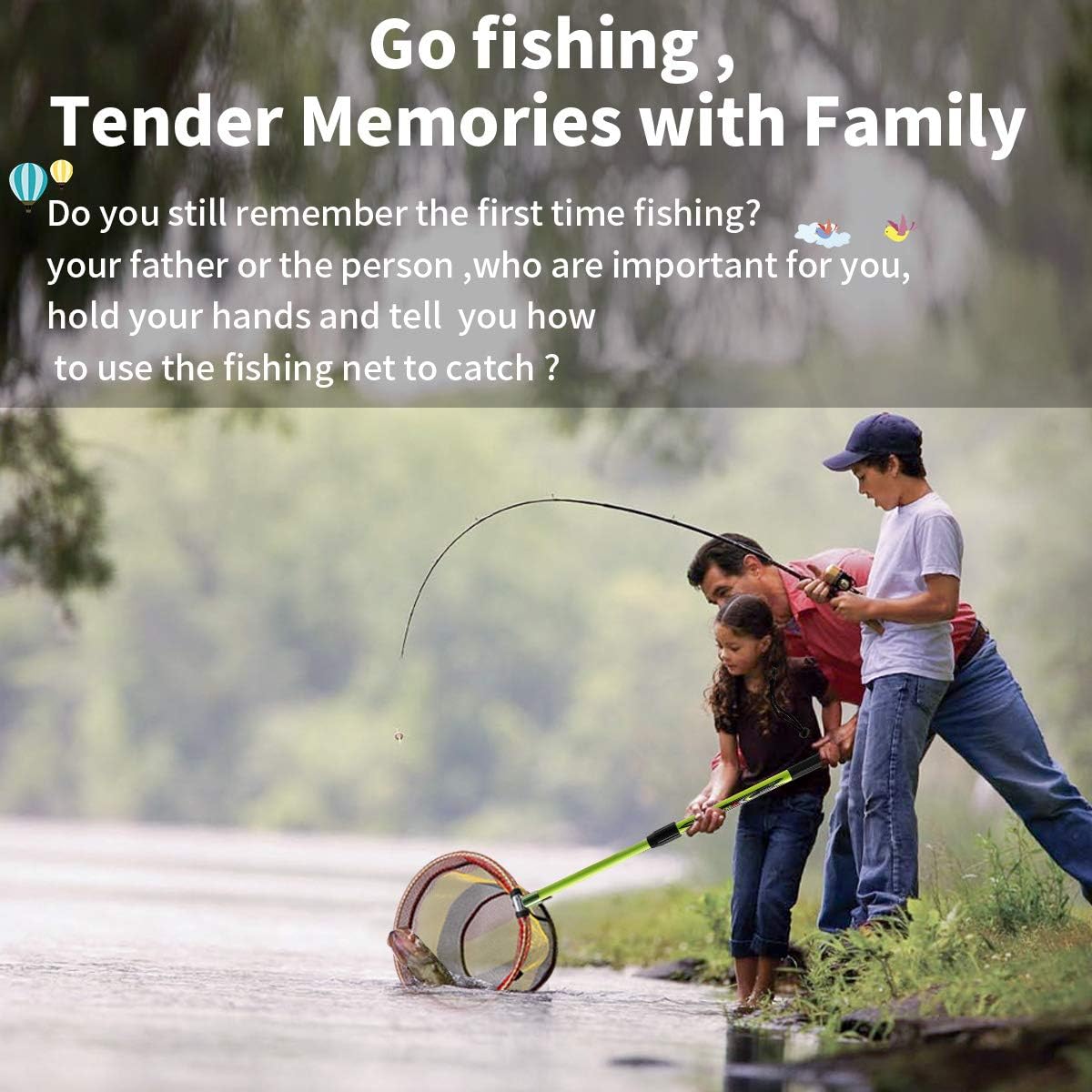 SAN LIKE Fishing Net Telescopic Landing Nets Folding Rubber Fish Net Rubber Coated Landing Net with Adjustable Sturdy Pole Handle for Saltwater Freshwater Bass Trout Fishing Easy Catch & Release