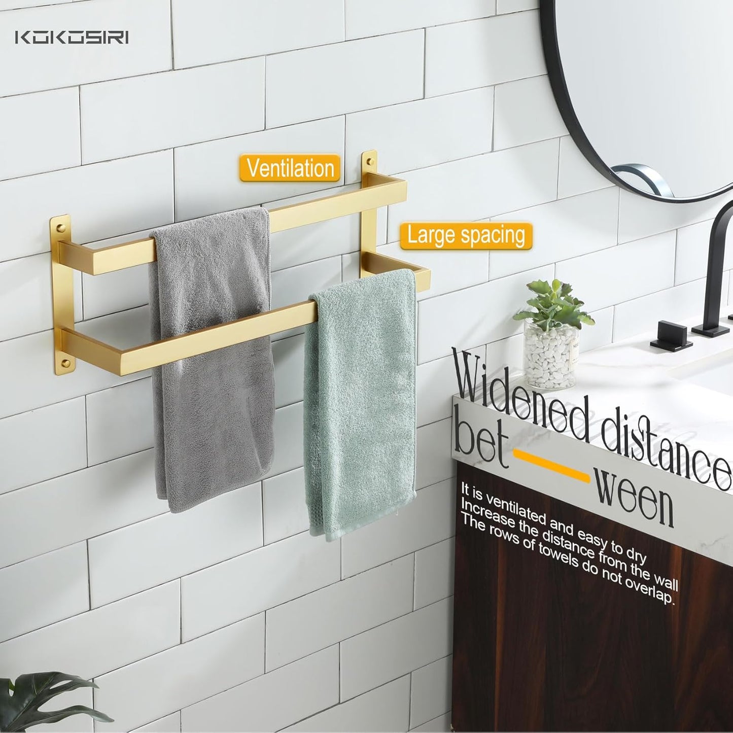 KOKOSIRI Towel Bars Black Bath Towel Holders 20 Inches Bathroom 2-Tiers Ladder Towel Rails Wall Mounted Towels Shelves Rack Stainless Steel, B5008BK-L20