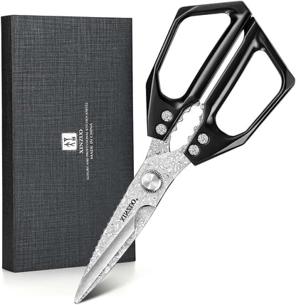 XINZUO Damascus Kitchen Shears – 110 Layer High Carbon Steel Poultry Scissors, Heavy Duty Kitchen Scissors for Chicken, Meat & Seafood, Multi-Purpose Chef Scissors