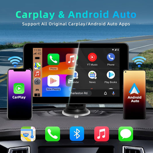 7 Inch Wireless Carplay Touchscreen for Apple Car Play and Android Auto, Apple Carplay Screen for Car with Bluetooth, FM, AUX, Voice Control, Mirror Link, GPS Navigation
