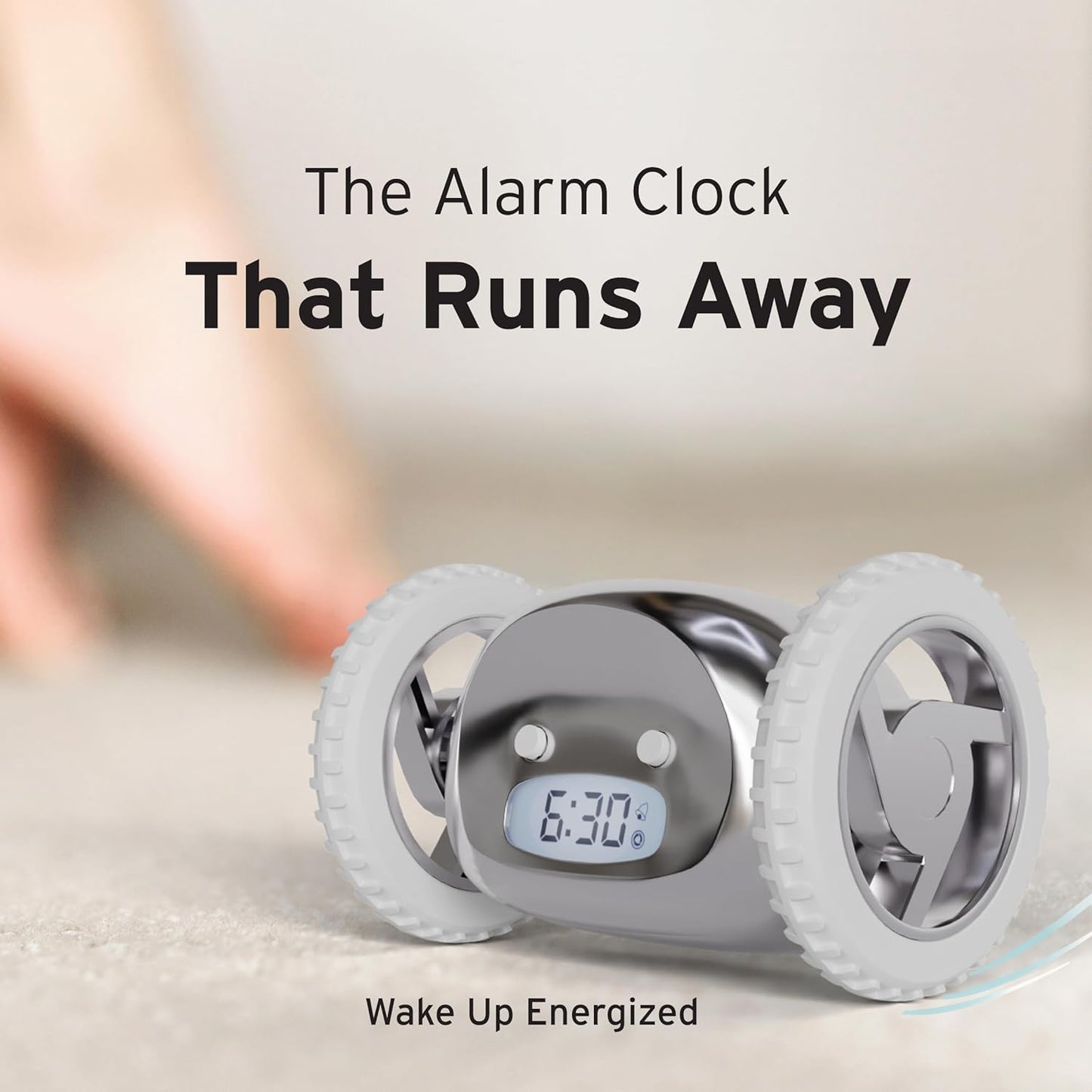 CLOCKY Extra Super Loud Alarm Clock for Heavy Sleepers Adults Kids Teens Bedroom, Move Jump Roll Run Away Easy to Set Smart Digital Alarm Clock Funny Gag Gift (Chrome)