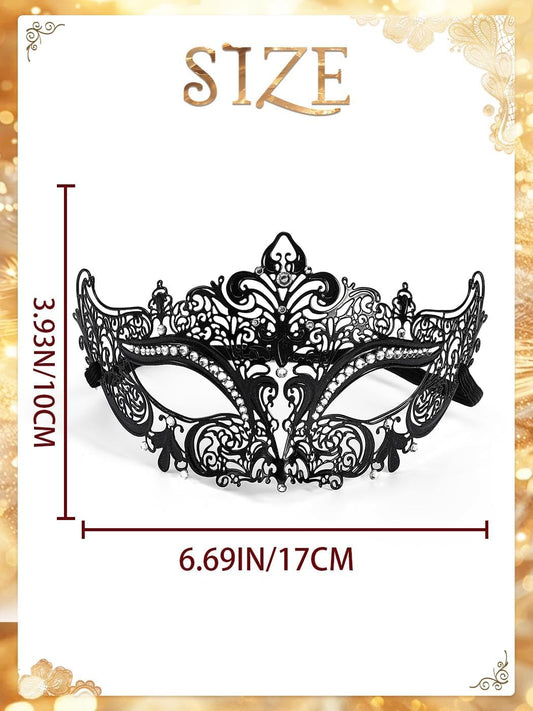 Campsis Sparkly Rhinestone Mardi Gras Masquerade Mask Black Laser Cut Metal Mask Halloween Venetian Party Nightclub for Women and Girls