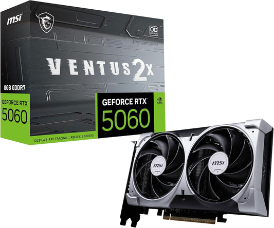 MSI Gaming RTX 5060 8G Ventus 2X OC Graphics Card (8GB GDDR7,TBA-bit, Extreme Performance: 2535 MHz, DisplayPort x3 2.1a, HDMI 2.1b, NVIDIA Blackwell Architecture)
