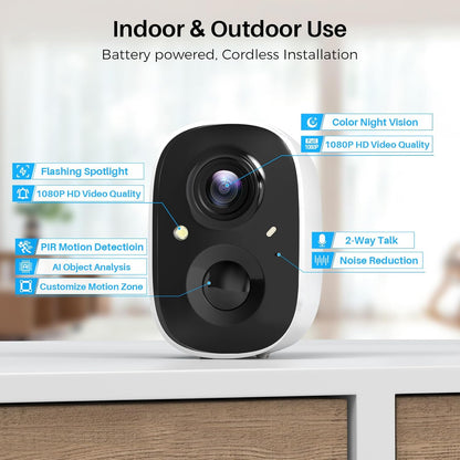 MaxiViz Wireless Camera Outdoor, Battery Powered Security Camera with 2K Color Night Vision, Outside Cameras with AI Motion Detection, 2-Way Talk, IP66 Weatherproof, SD/Cloud Storage, 2 Packs