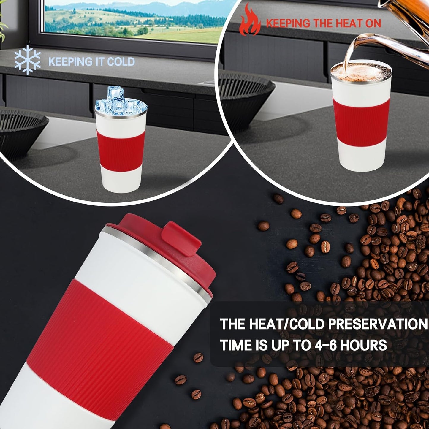 18oz Mug with Ceramic Coating Inside, Insulated Coffee Mug with Lid, Leak Proof Coffee Travel Mug, Travel Coffee Mug Fits in Car Cup Holder