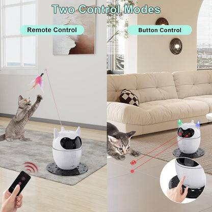 Automatic Cat Toy, 2in1 Rechargeable Interactive Cat Toy - Rotating Feather & Dual Laser, Remote Control, Cat Laser Toy for Indoor Cats Kittens