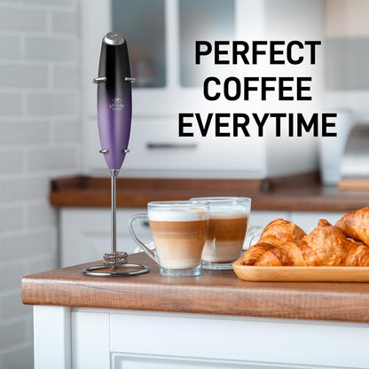 Zulay Kitchen Powerful Double Whisk Milk Frother Handheld - Foam Maker with Stand - Whisk Drink Mixer for Coffee, Mini Foamer for Latte, Matcha, Frappe, Hot Chocolate & Cappuccino (Black)