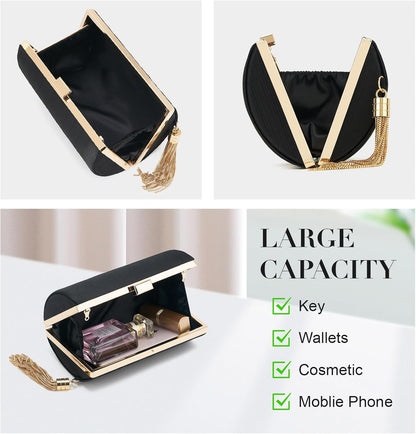 ZOOEASS Women Clutch Bag Evening bag Fringed Evening Handbag,Lady Party Wedding Clutch Purse Chain Shoulder Cross Body Bag - PuriLite