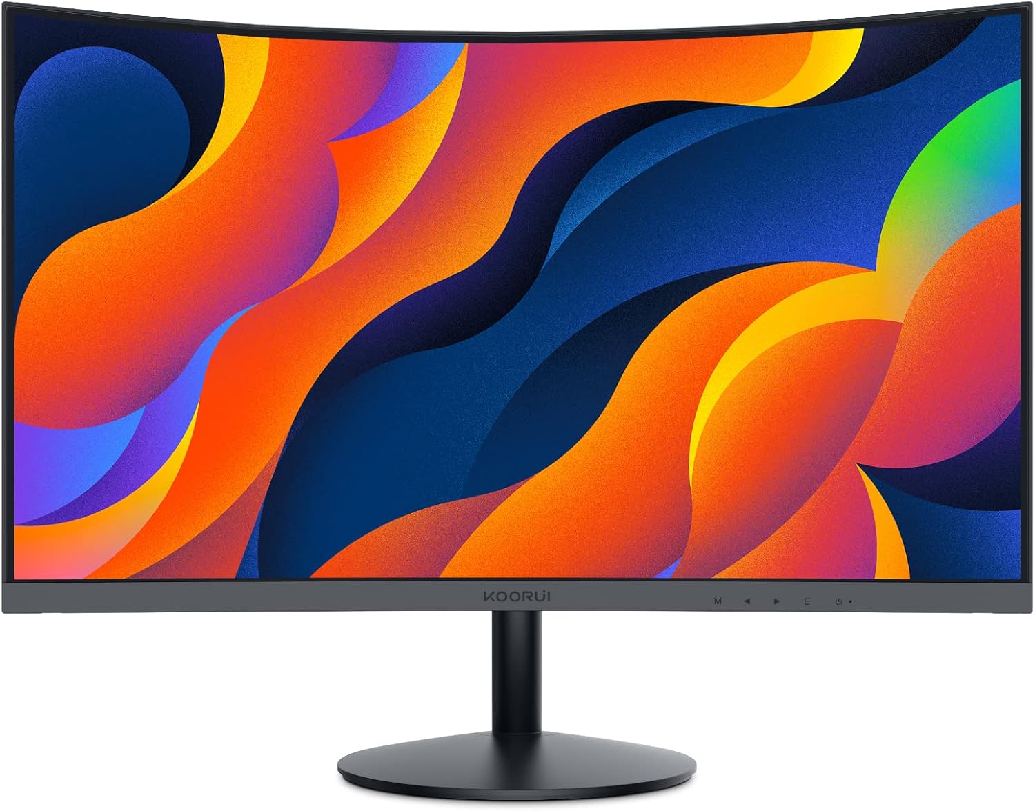 KOORUI Curved 27 Inch Gaming Monitor, Full HD 1080p R1500 180Hz VA Curved Monitors, 99% sRGB, Built-in AdaptiveSync, 1 x Display Port 1.2 & 2 x HDMI 2.0, Eye Care, VESA Compatible, Black 27E6CA - PuriLite