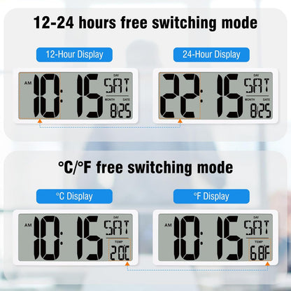 KMMKGG 15" Large Digital Wall Clock Battery Operated, Digital Clock Display with Day, Date & Temperature, Large Wall Clock for Bedroom, Livingroom, Office(4.6" Numbers)