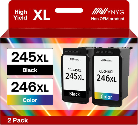 245XL 246XL Combo Pack Compatible for Canon Ink 245 246 PG-245XL CL-246XL Work with Canon Pixma TS3120 MG2520 MX492 TR4520 TS202 MG2525 MG3022 MG2522 MG2922 MG2420 Remanufactured (Black, Tri-Color)
