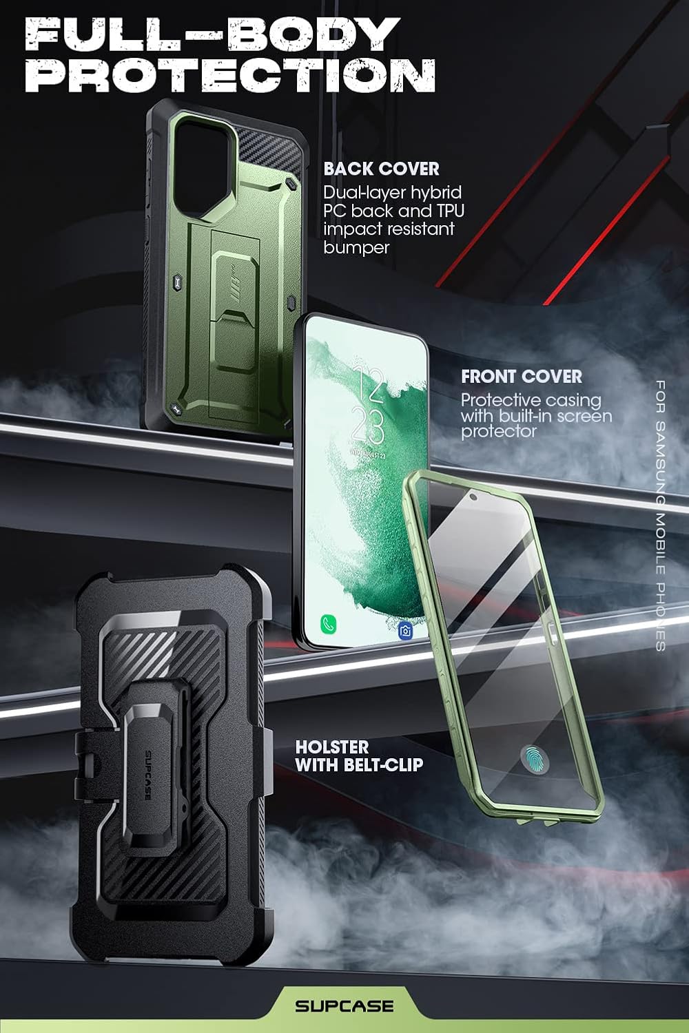 SUPCASE Unicorn Beetle Pro Case for Samsung Galaxy S23 Ultra 5G (2023), [Extra Front Frame] Full-Body Dual Layer Rugged Belt-Clip & Kickstand Case with Built-in Screen Protector (Black)