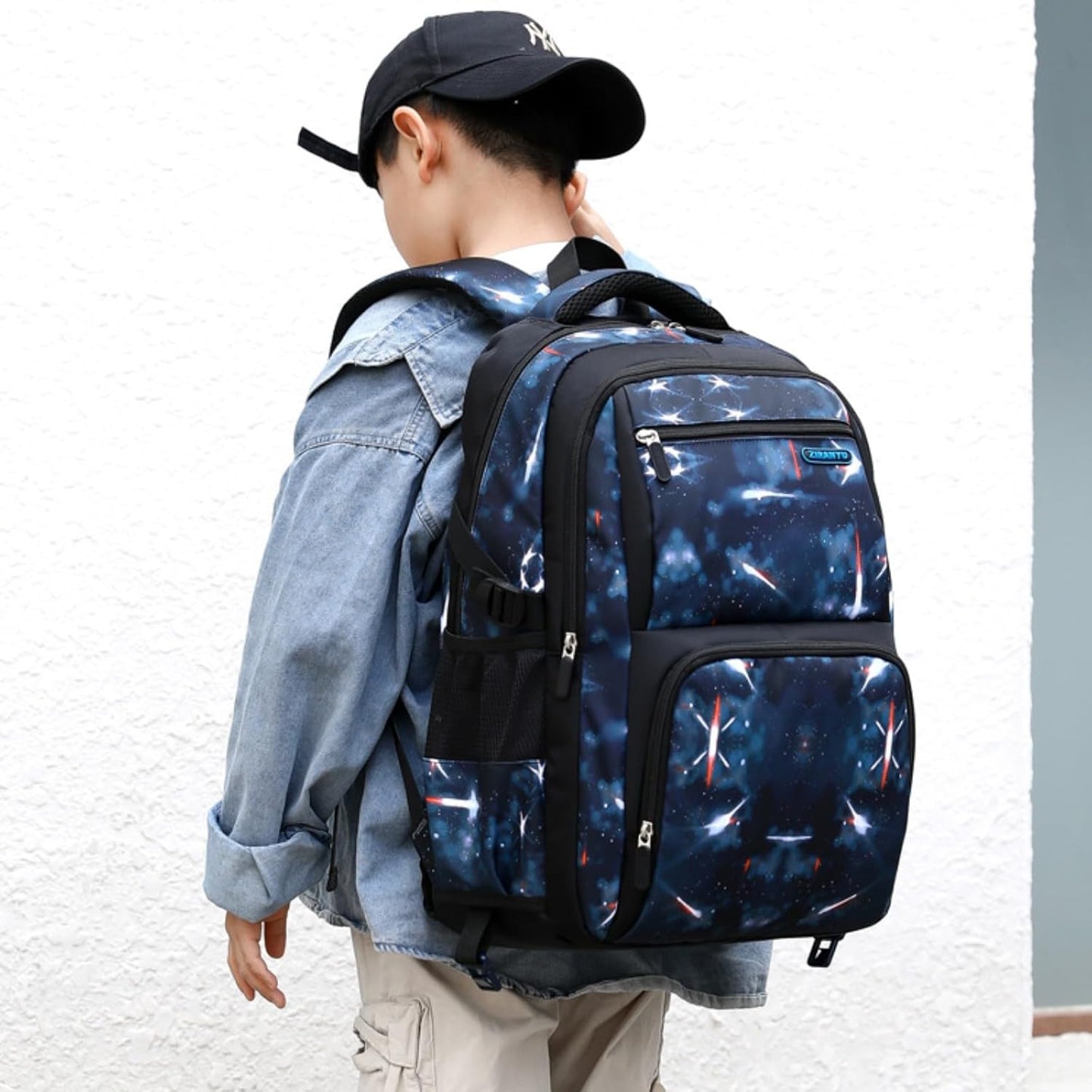 Boys Backpacks Primary Junior High School Bag Kids Bookbag with Lunch Bag 3 in 1 Casual Daypack Set Space Galaxy Durable Knapsack