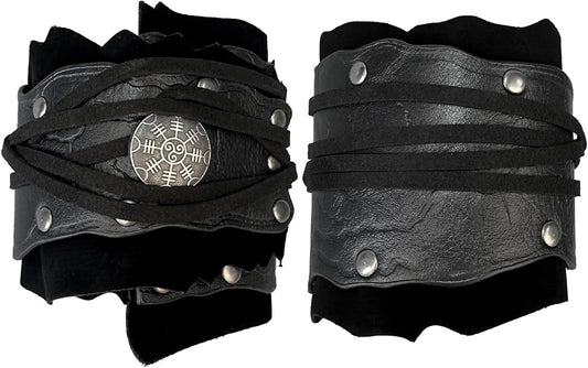 HiiFeuer Medieval Suede Arm Wraps, Renaissance Artificial Fur Bracers, Viking Wrist Band Archery Arm Guards Knight Gauntlets - PuriLite
