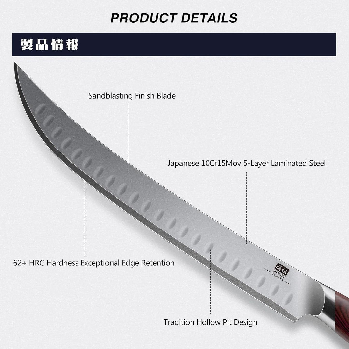 SHAN ZU Fillet Knife 7 inch, Razor Sharp Boning Knife for Meat in 10Cr15Mov Japanese High Carbon Steel Fish Knife, Professional Kitchen with Flexible Blade and Ergonomic Pakkawood Handle
