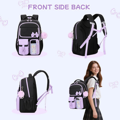 Girls Backpack, School Backpack for Girls, Cute Bow Kids Bookbag for Grils Children Teens for Elementary