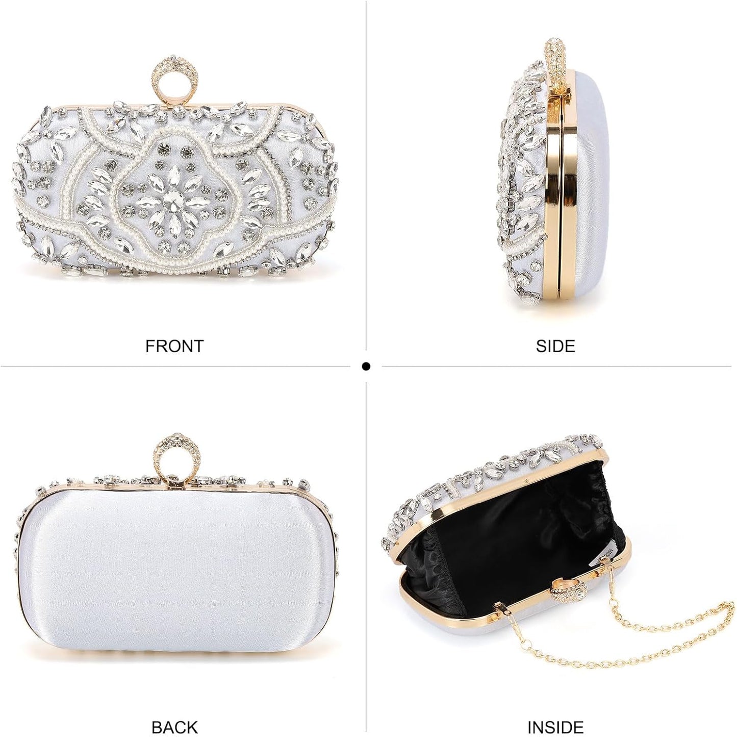 DTGN Evening Bags Clutch Purses for Women Formal, Beaded Clutch Rhinestone Handbags Shoulder Bag with Chain Sparkly