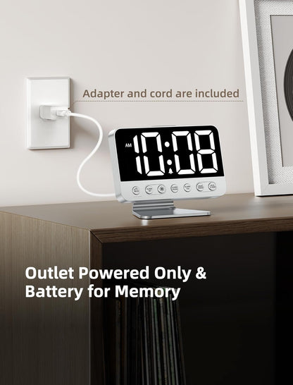 Odokee Digital Alarm Clocks for Bedrooms: Large Bold Number 5 Brightness Dimmer - Easy to Read Across The Room - 5 Alarm Sound 8 Night Light - Silver