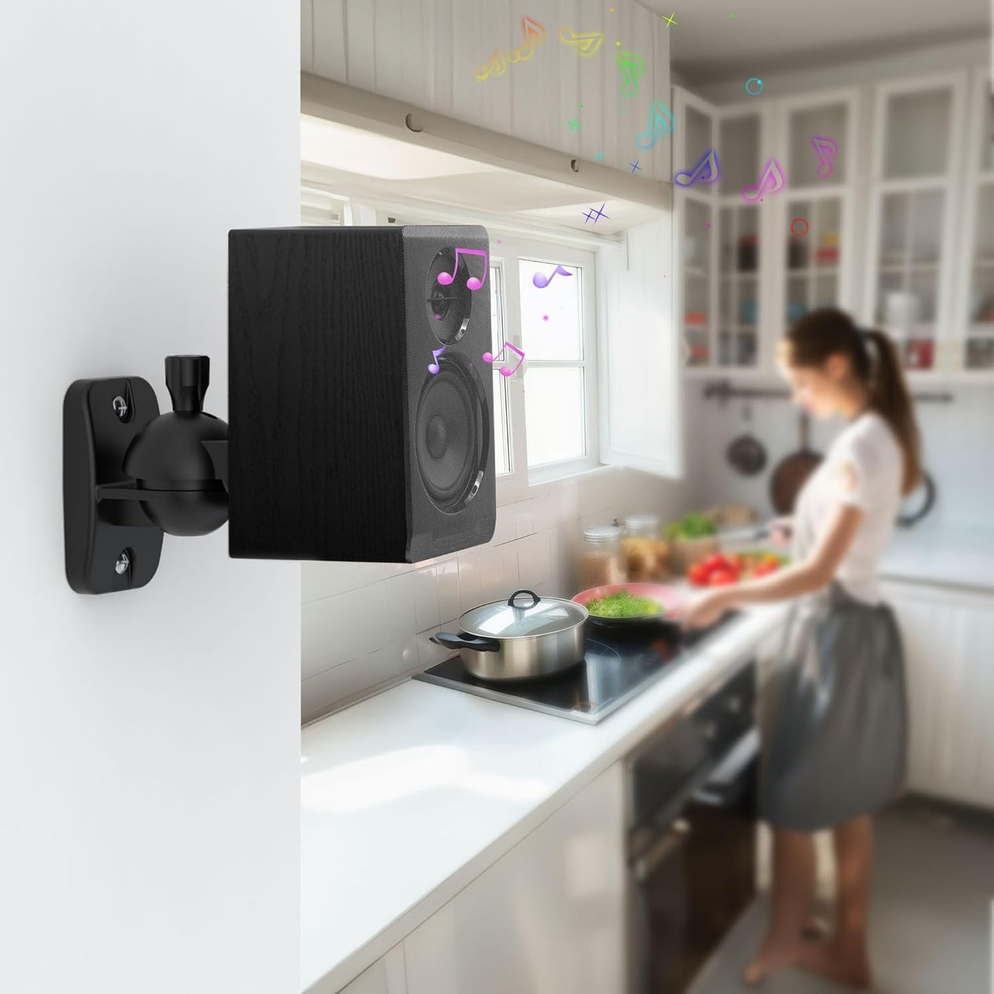 PlusAcc Speaker Wall Mount Brackets – Surround Sound Speaker Wall Mounts with 20° Tilt & 80° Swivel, Bookshelf Speaker Wall Screws Mounts, Holds Up to 7.7 lbs, Space-Saving Design (2-Pack, Black)