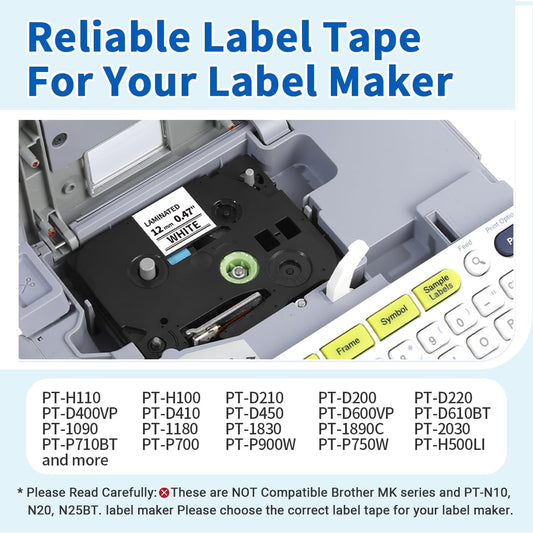 5 Pack Compatible with Brother Label Maker Tape P Touch TZe TZ Tape 12mm 0.47'' Laminated White TZe-231 TZ 231 Label Tape for Brother P-Touch PT-H110 PT-D210 PT-D600 PT-D400AD PT-1290 - PuriLite