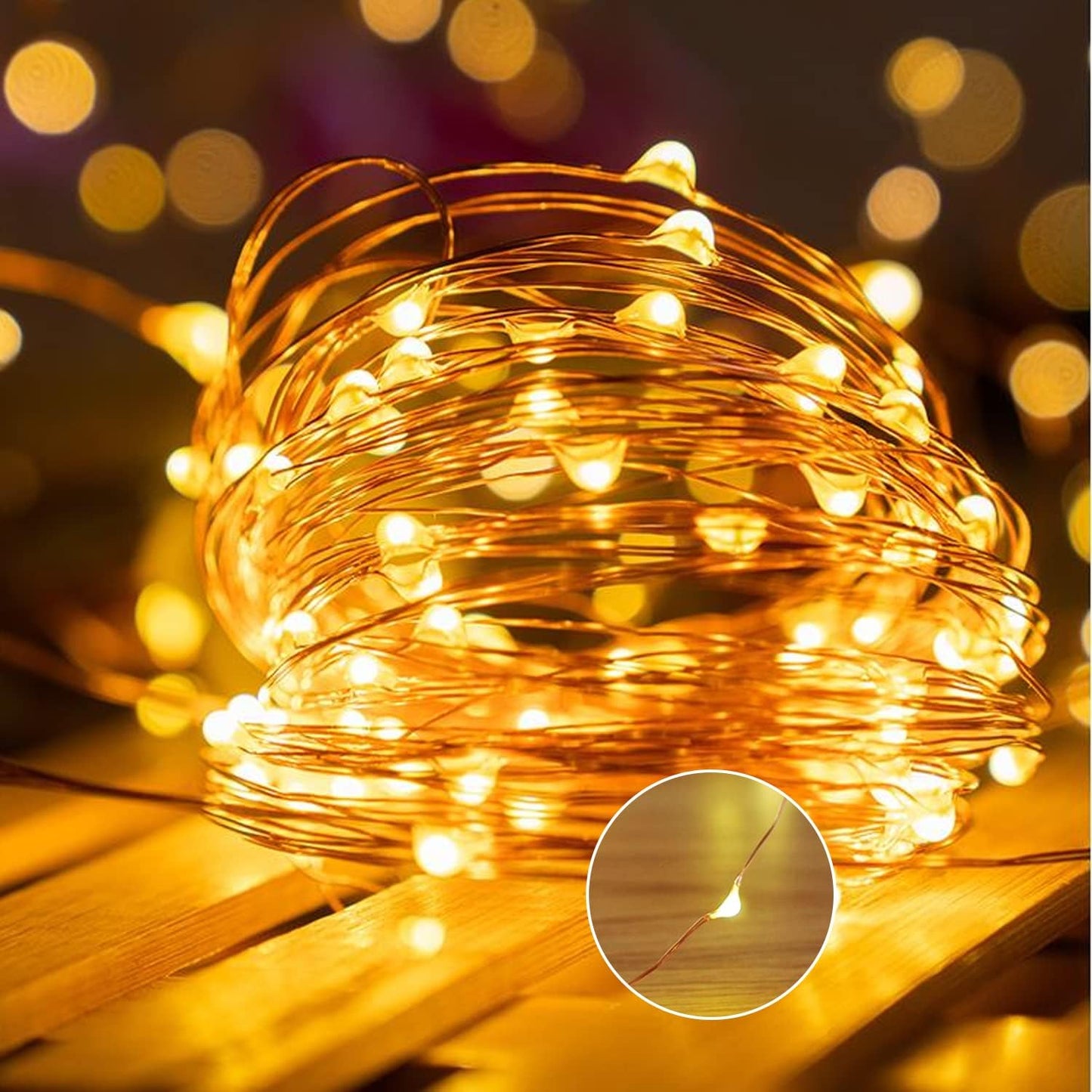 [Timer] 3 Packs Outdoor Fairy Lights Battery Powered, 33ft 100LED Battery String Light with Remote, 8 Modes, Waterproof Copper Wire Twinkle Light for Garden Wedding Tree Party Xmas Decor (Warm White)