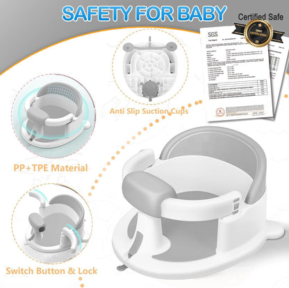 Baby Bath Seat for Babies 6 Months & up, Non-Slip Toddler Bath Seats for Babies Sitting Up,Safe Infant & Newborn Baby Bath Chair Support for Bathtub/Living Room/Shower Room, Grey