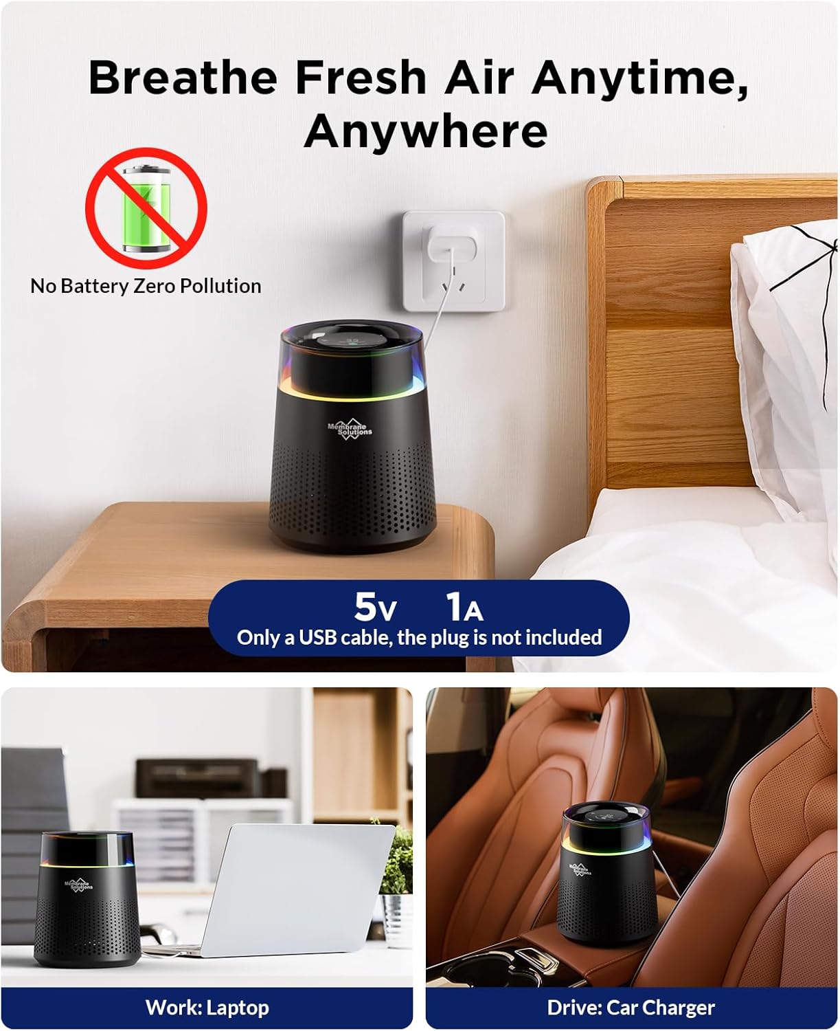 MSB5 Air Purifiers for Bedroom, H13 True HEPA Air Purifier for Home Room Office, 20dB Quiet Air Cleaner with Sleep Mode Colorful Night Light for Pets Dander, Smoke, Dust, Mold, Hair Smell, Allergies