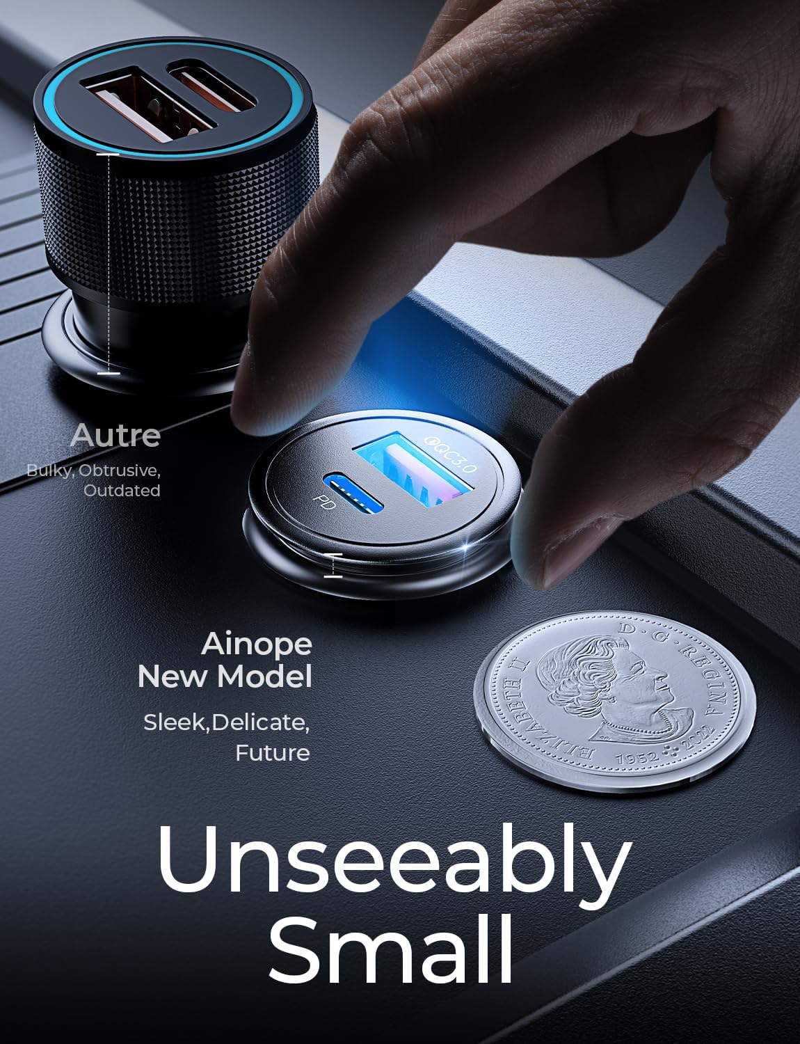 AINOPE 67.5W Mini Car Charger USB C Fast Charger, Cigarette Lighter Adapter, USB C Car Charger, Aviation-Grade Metal 12V USB Outlet for iPhone 17 16 Pro Max Air Samsung Android Electrical Accessories