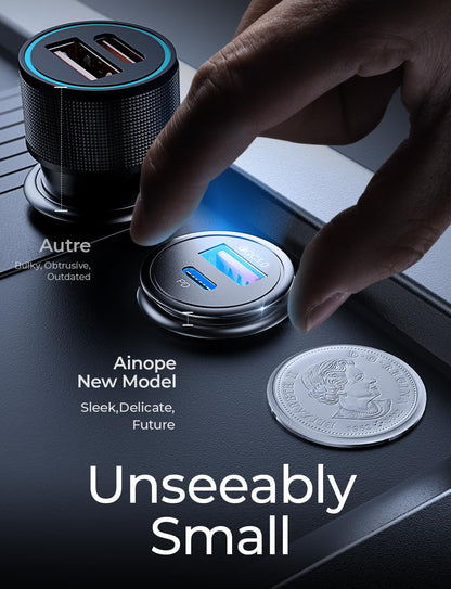 AINOPE 67.5W Mini Car Charger USB C Fast Charger, Cigarette Lighter Adapter, USB C Car Charger, Aviation-Grade Metal 12V USB Outlet for iPhone 17 16 Pro Max Air Samsung Android Electrical Accessories