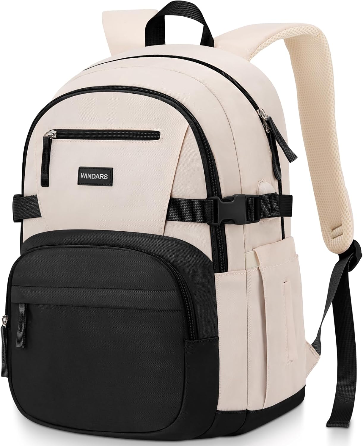 WINDARS Backpack for School Girls, Cute High School Backpacks for Teens Women Student Large Bookbag 15.6 Inch Laptop Bag with USB Charger Port for College Work Travel Trip (Beige Khaki)