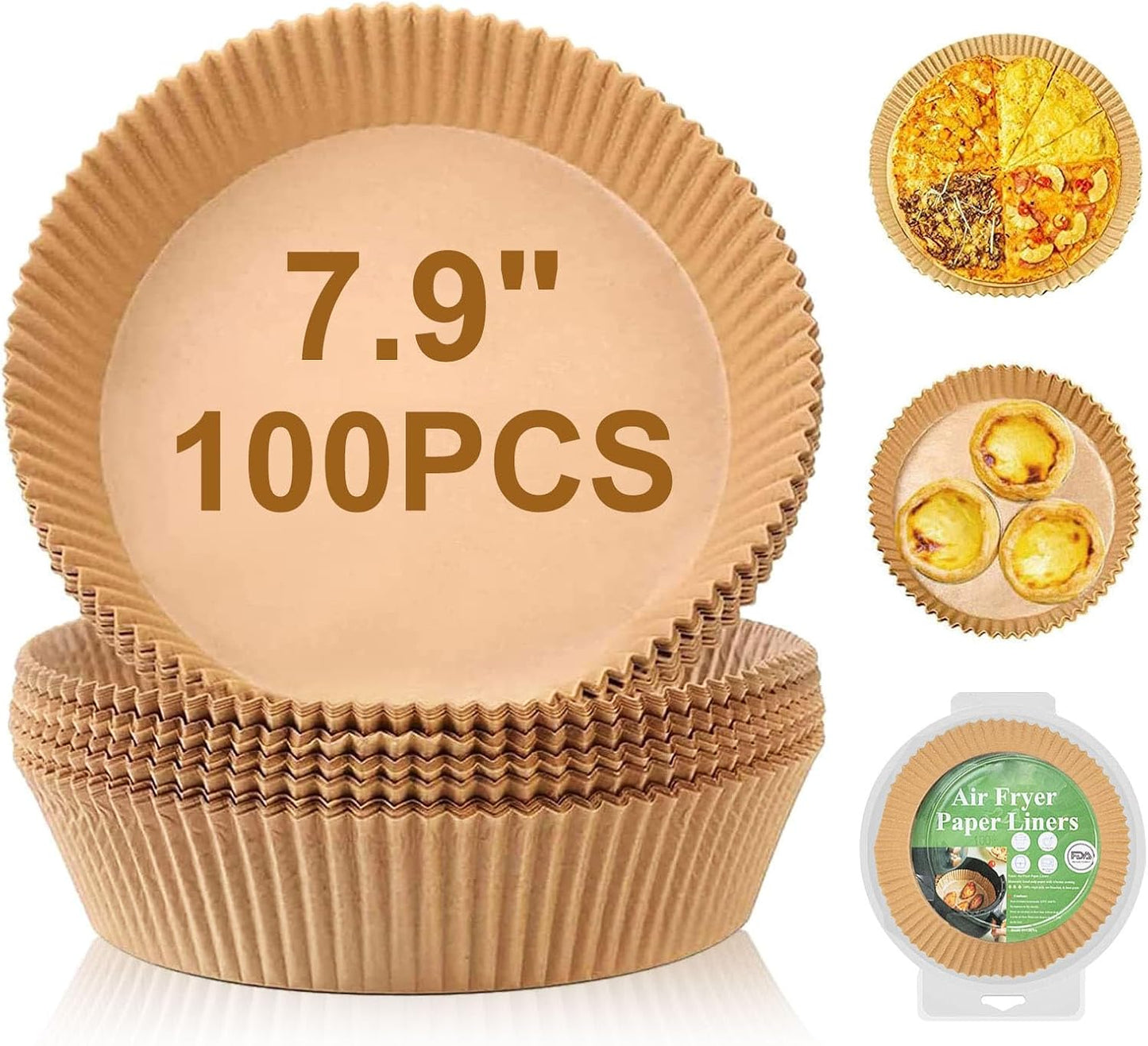 GOFFUGT Air Fryer Disposable Paper Liner,100PCS Round Airfryer Paper Liners,9" Natural Parchment Paper for Air Fryer Oil-Proof Water-Proof,Food Grade Parchment for AirFryer,Steamer,Microwave Etc