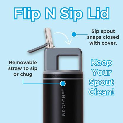 GROSCHE Alpine Flip 'N Sip 16oz Insulated Water Bottle - Stainless Steel, Leakproof Flask with Straw - Perfect for Gym, Travel, Sports & Outdoor Use, Canadian Brand! - 16 fl. oz, Scuba Blue