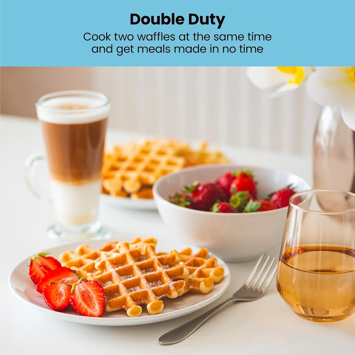 Chefman Anti-Overflow Belgian Waffle Maker w/ Shade Selector, Temperature Control, Mess Free Moat, Round Iron w/ Nonstick Plates & Cool Touch Handle, Measuring Cup Included, Red