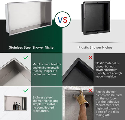 BLYLUND Shower Niche 12" x 24" NO Tile Needed,Matte Black Double Shelf Organizer, Square Corners Wall-Inserted Niche Recessed Shower Shelf Modern Soap Niche for Bathroom