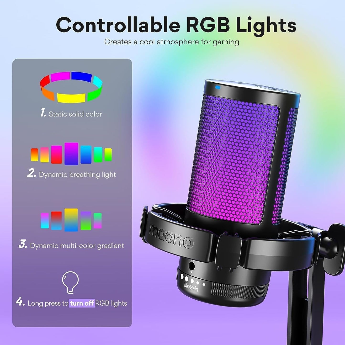 MAONO Gaming USB Microphone, Noise Cancellation Condenser mic with Mute, Gain, Monitoring, Boom Arm for Streaming, Podcast, Vocal, Twitch, YouTube, Discord, PC, Computer, PS4, PS5, Mac, DGM20S