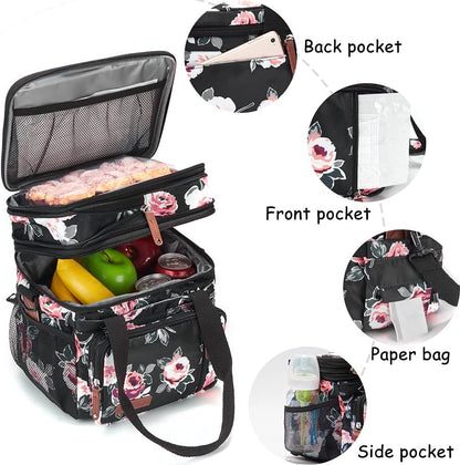 Lunch Bag Women Insulated Lunch Box for Work, Purple Expandable Large Lunch Bags, Leakproof Double Deck Lunch Box Cooler Bag（Purple）