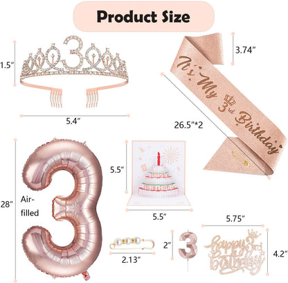 8pcs 40th Birthday Decorations gifts for Women, Including 40th Happy Birthday Cake Topper, Queen Sash with Pearl Pin, Sweet Rhinestone Tiara Crown for Women, Number Candles and Balloons (Rose Gold)