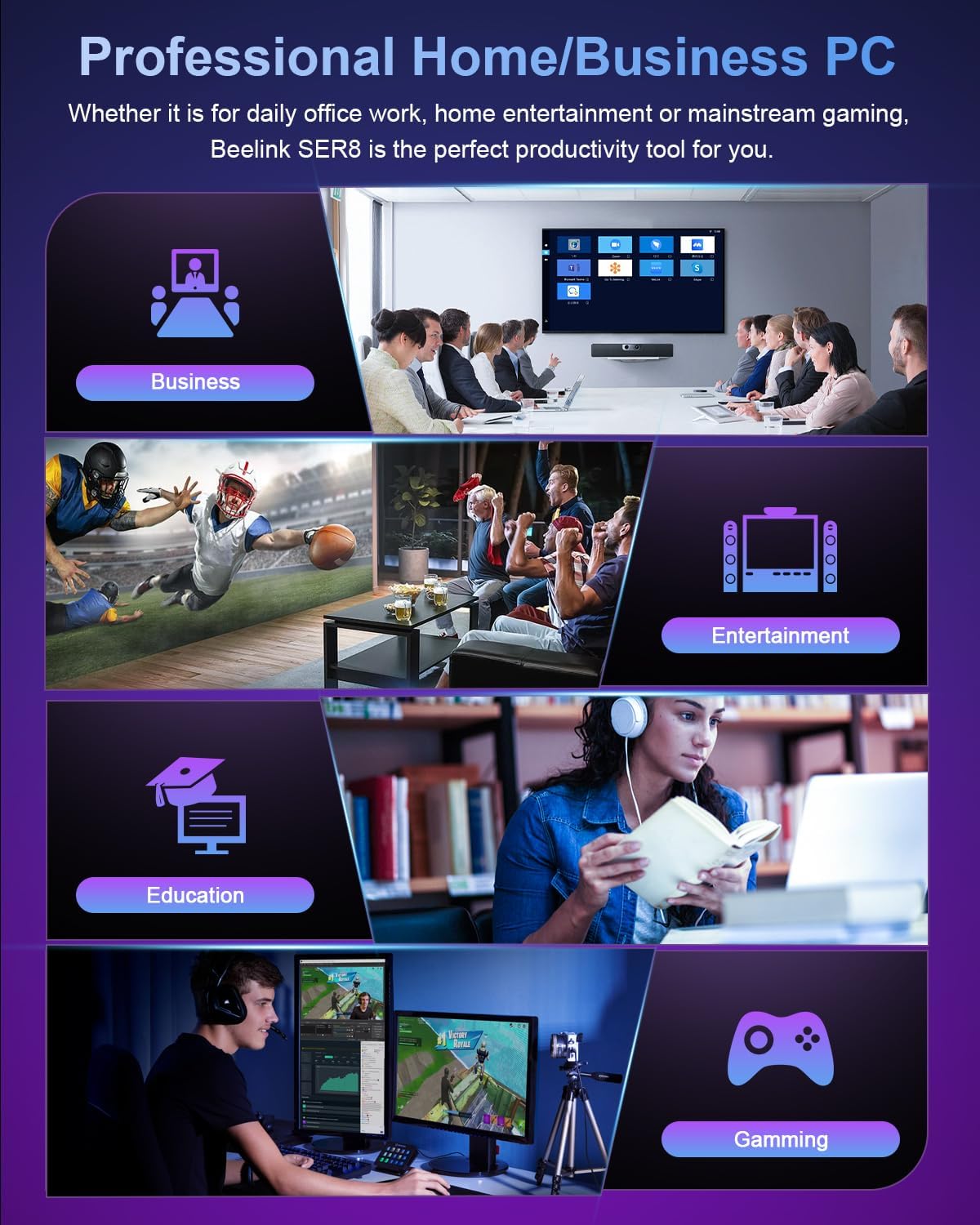 Beelink SER8 Mini PC AMD Ryzen 7 8745HS, 24GB DDR5-5600MHz 1TB PCIe4.0 SSD, AMD Radeon 780M Graphics 12core 2600MHz Gaming PC, USB4.0/ Triple Display/ WiFi6/ BT5.2/2.5Gbps LAN Mini Computer/W-11 Pro