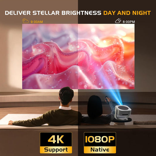 【Built-in Apps】 4K Projector with WiFi6 and Bluetooth, Native 1080P Mini Projector with Electric Focus & Auto Keystone, 360° Rotation Portable Outdoor Movie Projector for Phone/Laptop/USB